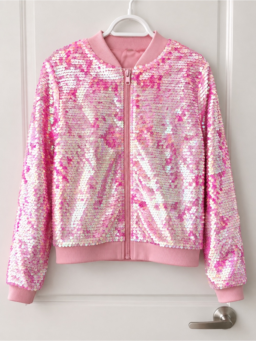 H&M Kids Pink Sequin Bomber Jacket Size 10
